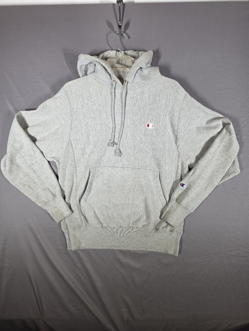 Champion Reverse Weave Hoodie Gray Small Embroidered Logo Heavyweight
